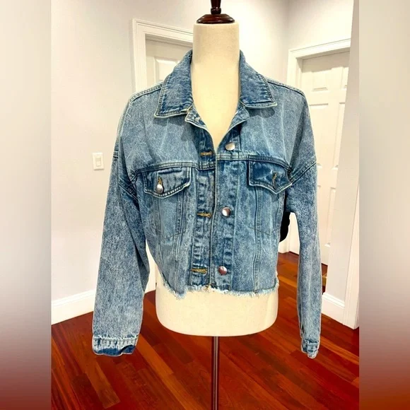 Highway Jeans Denim Jacket Shredded Cropped With Elastic Size L - Picture 3 of 9